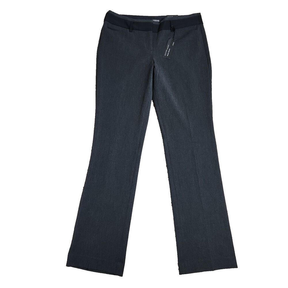 Express Editor Size 8 Dress Pants Barely Boot Low Rise Gray Black Studio Stretch